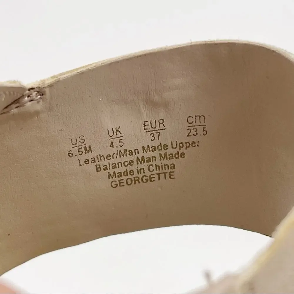 Franco Sarto Womens Size 6.5 Georgette Leather Wedge Sandal Heels Cream Bown